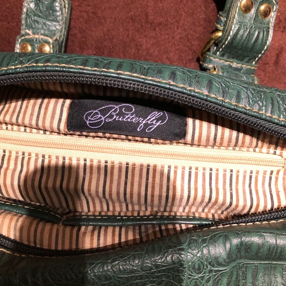 Butterfly Women's Hunter Green/Gold Double -Strap Shoulder Bag/Tote - Picture 8 of 13